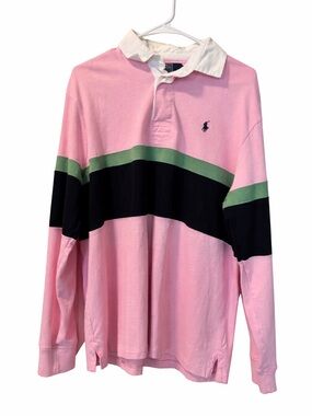 Polo Ralph Lauren Pink, Black & Green Striped Rugby Shirt